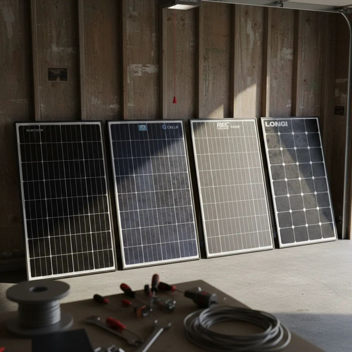Multiple solar panel brands displayed side by side on a New Jersey rooftop