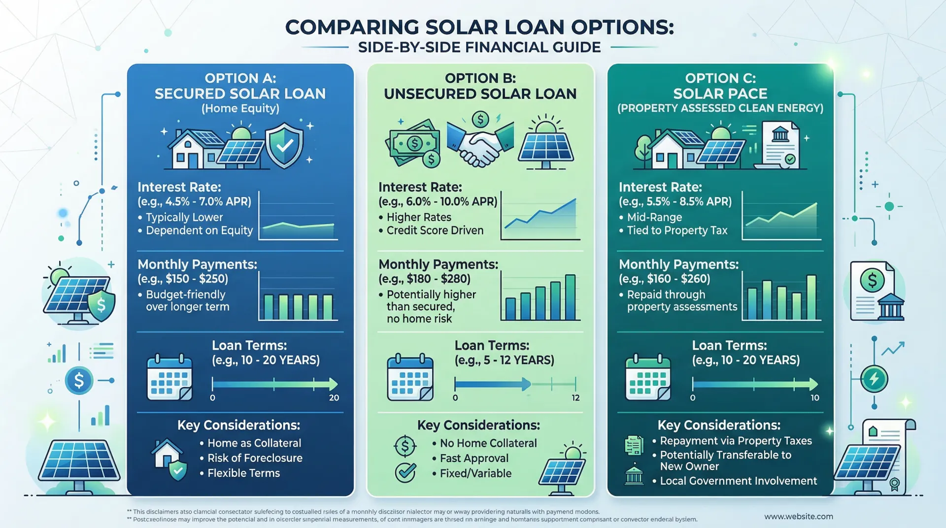 Infographic comparing NJ solar loan options: interest rates, monthly payments, and terms side by side