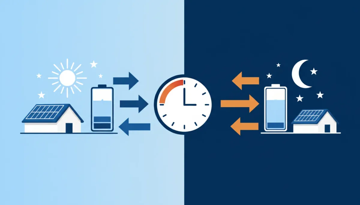 National Grid peak vs off-peak energy cycle showing solar charging during the day and battery discharge during peak hours