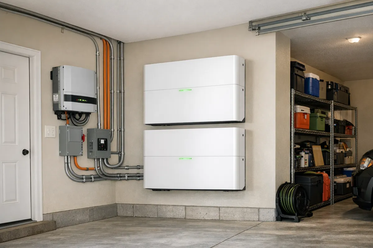 Home battery storage system installed in a Pennsylvania garage