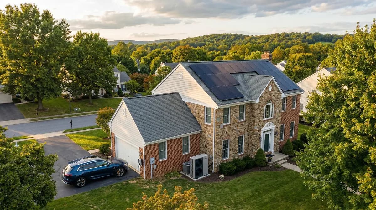 Pennsylvania home with solar panels, heat pump, and EV charger — whole-home electrification
