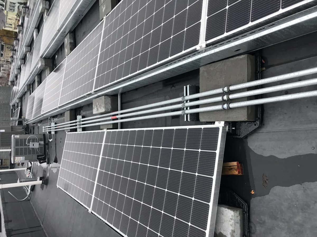 Completed rooftop solar array at Mudflat Pottery School in Somerville