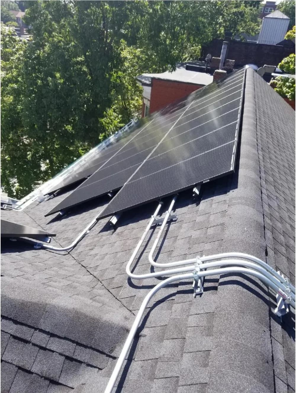 Pitched-roof solar array at Temple Beth Zion in Brookline