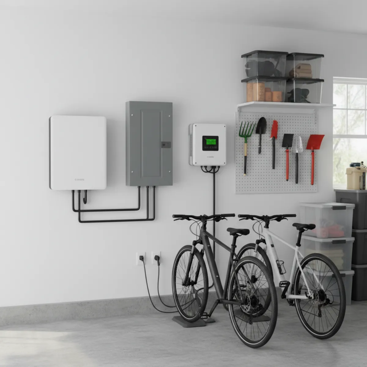 Home battery storage system in garage