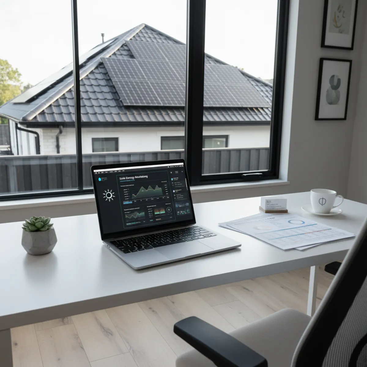 Solar energy monitoring dashboard on laptop