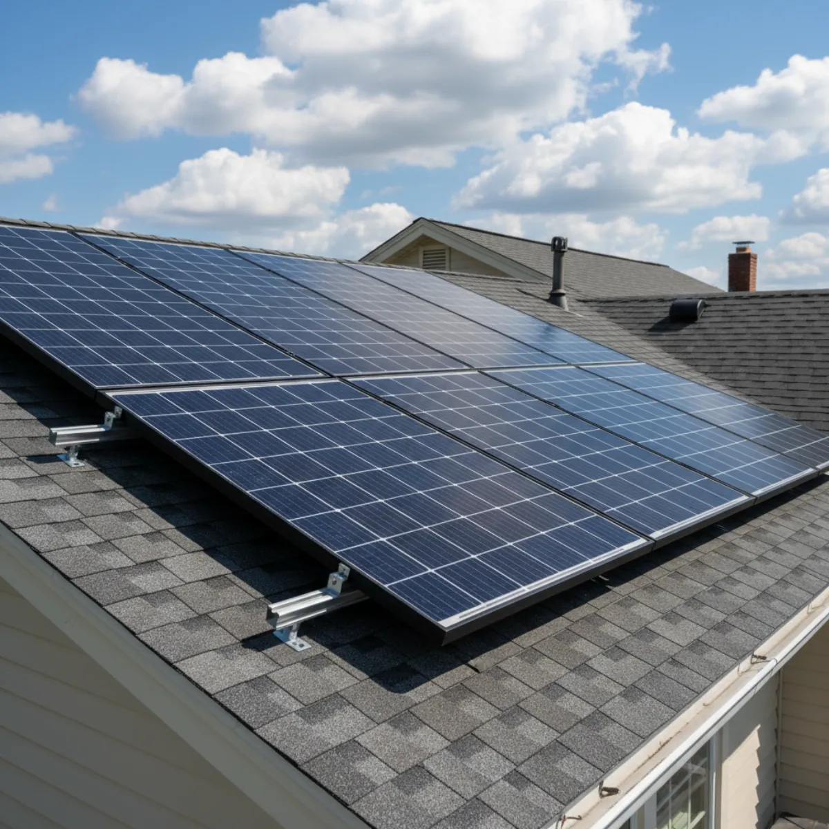 Solar panel installation on American home rooftop