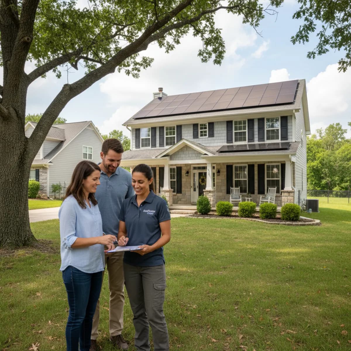Solar installer explaining Propel system to homeowners