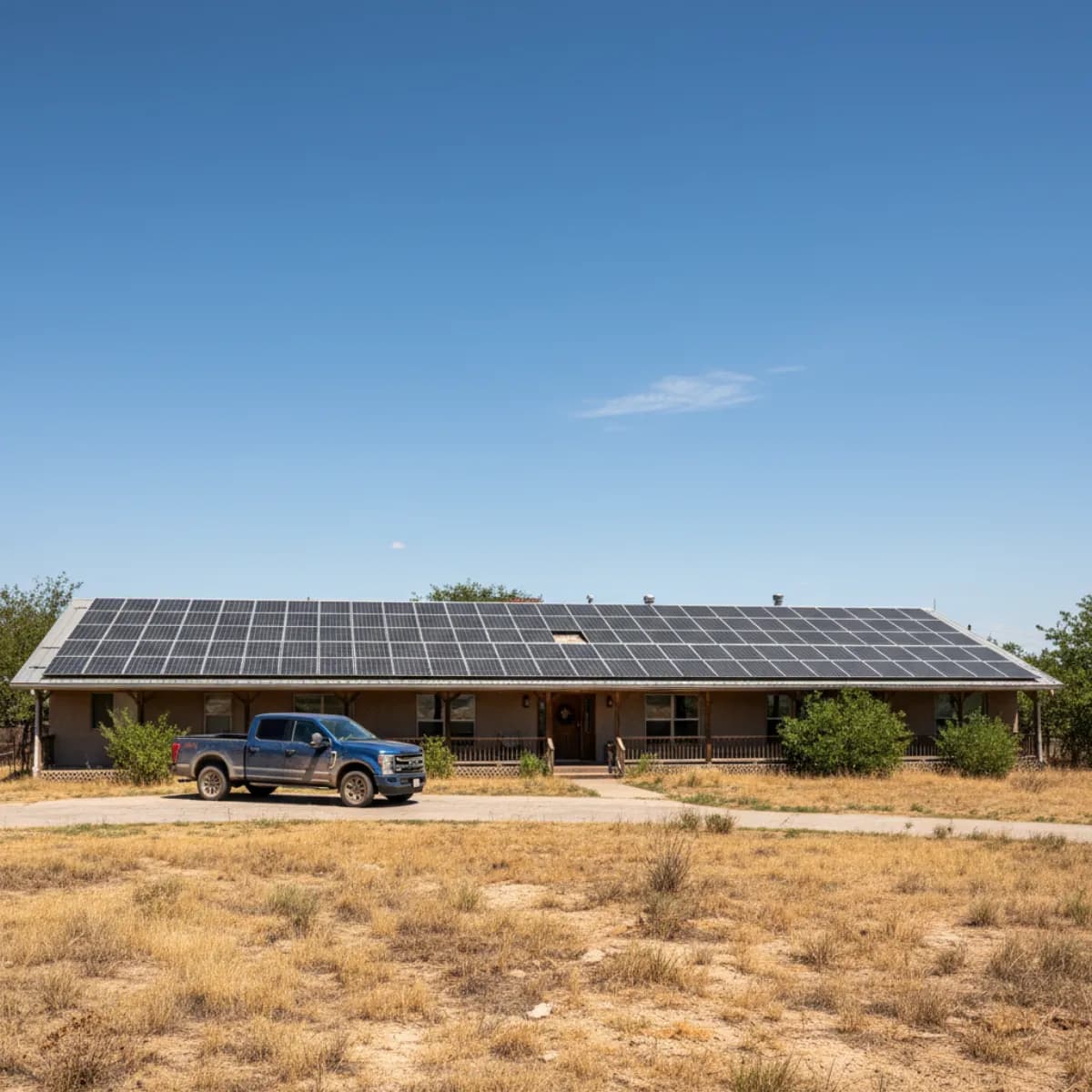 Texas ranch home with solar panels