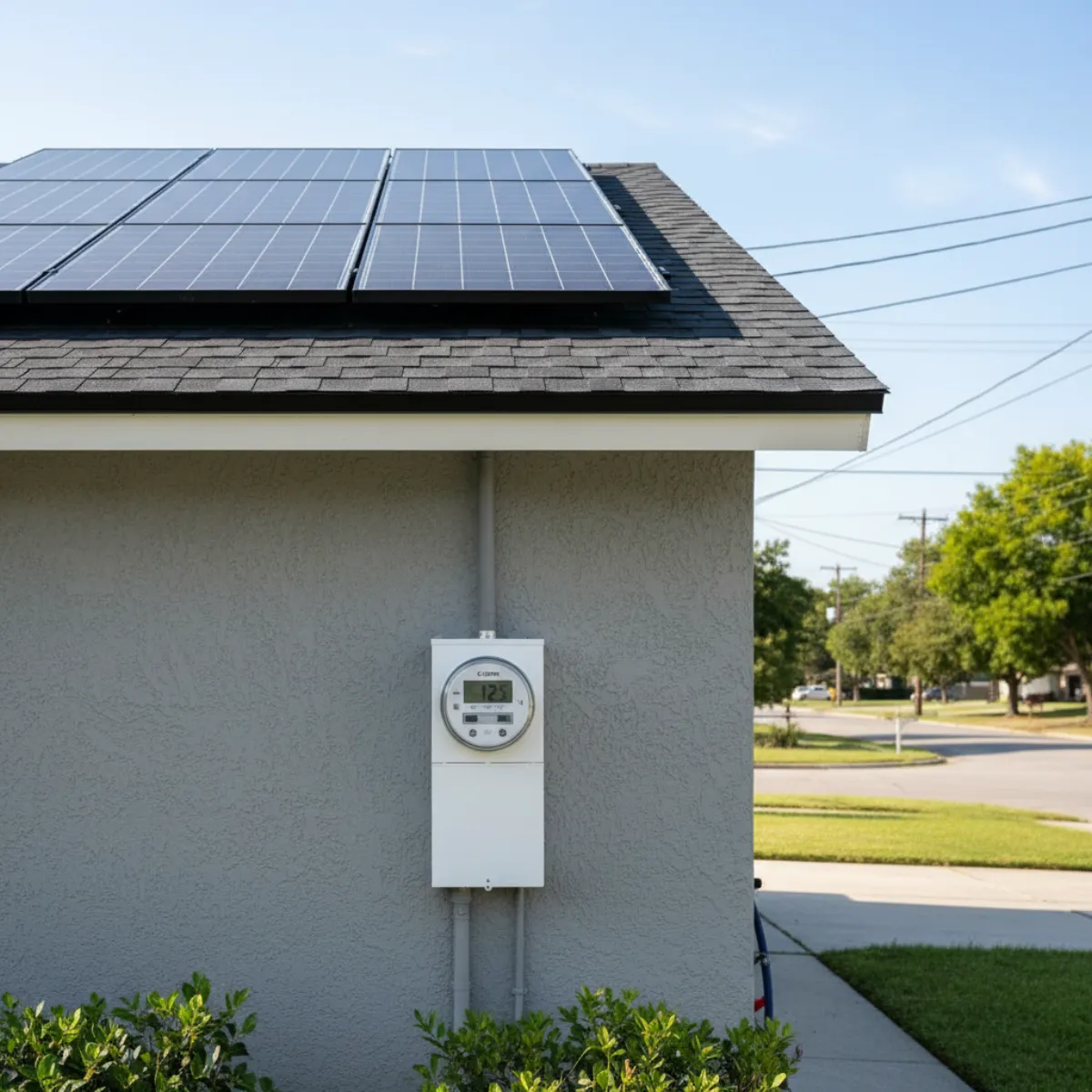 Smart electric meter on home with solar panels