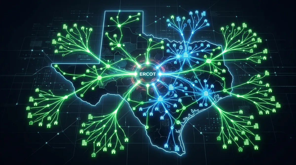 Map of Texas showing ERCOT deregulated territories versus municipal utility areas like Austin Energy and CPS Energy