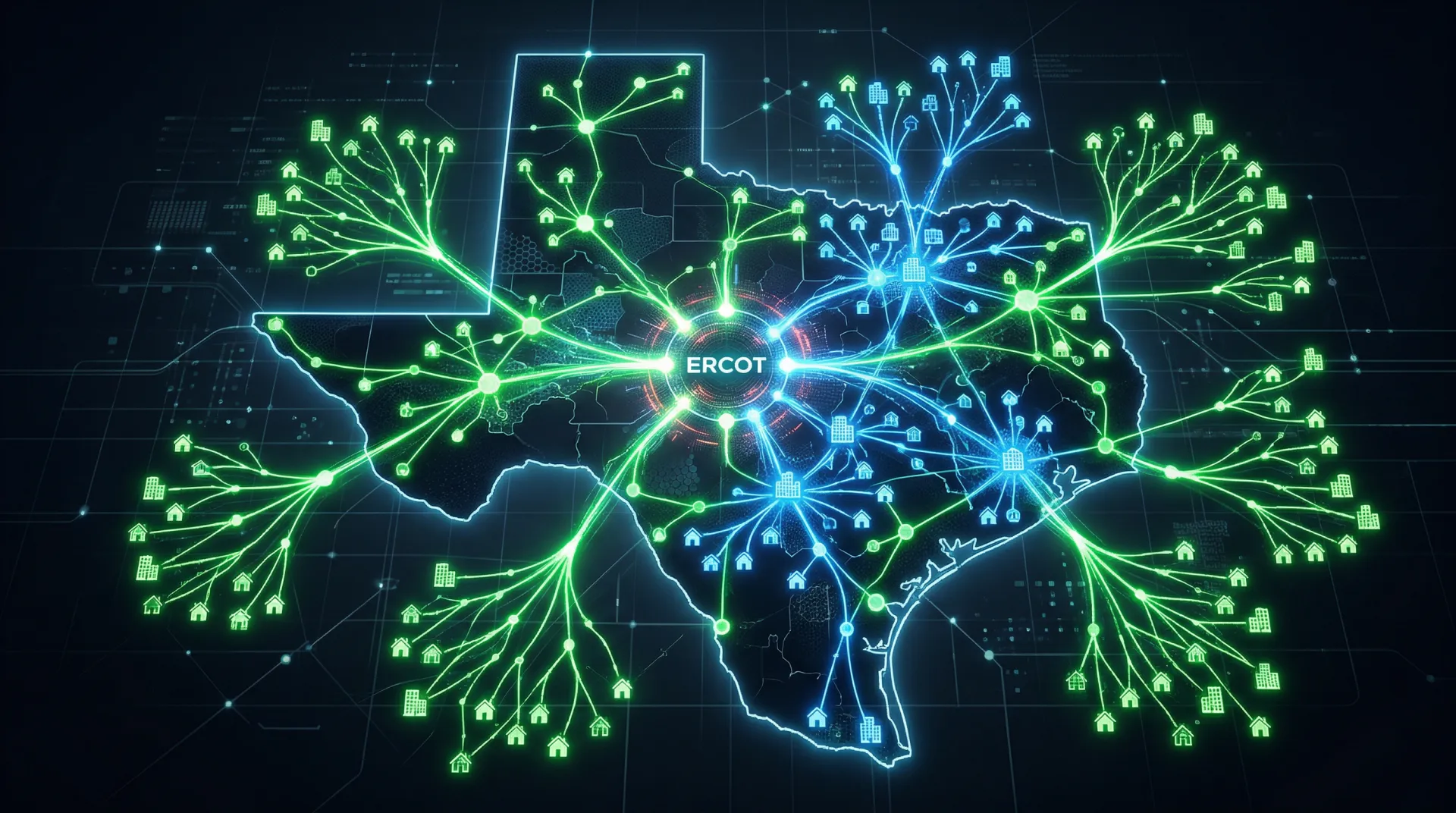 Map of Texas showing ERCOT deregulated territories versus municipal utility areas like Austin Energy and CPS Energy