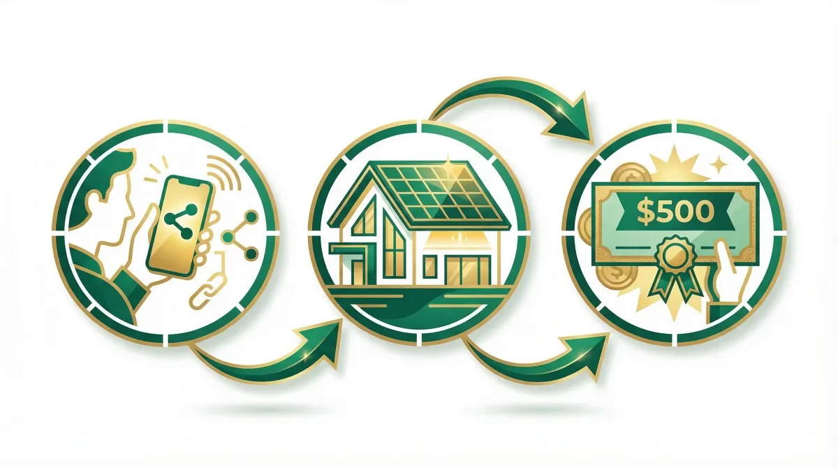 How the NuWatt solar referral program works — share, install, earn $500
