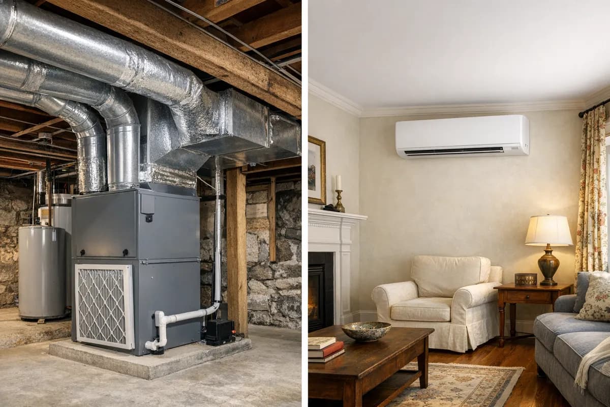 Ducted central heat pump system compared with ductless mini split in a Rhode Island home