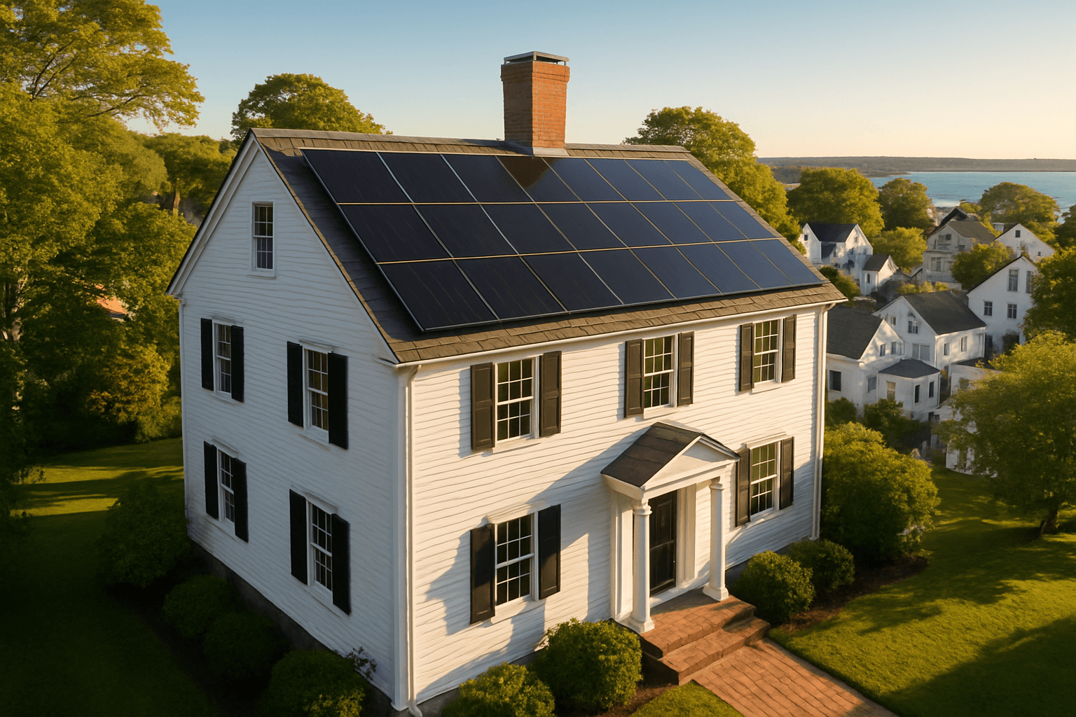 Solar panel installation on a Rhode Island coastal home