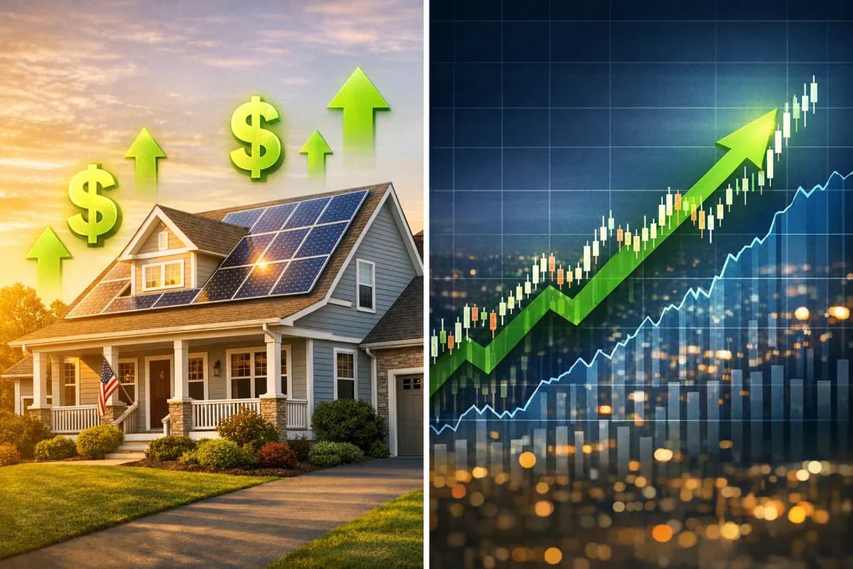 Rhode Island home with solar panels compared to stock market investment chart