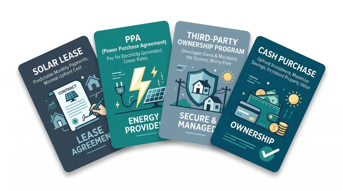 Solar financing options: lease, PPA, Propel, and cash purchase comparison