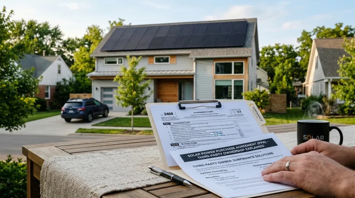 Solar panels on a residential home with Section 48 financing documents