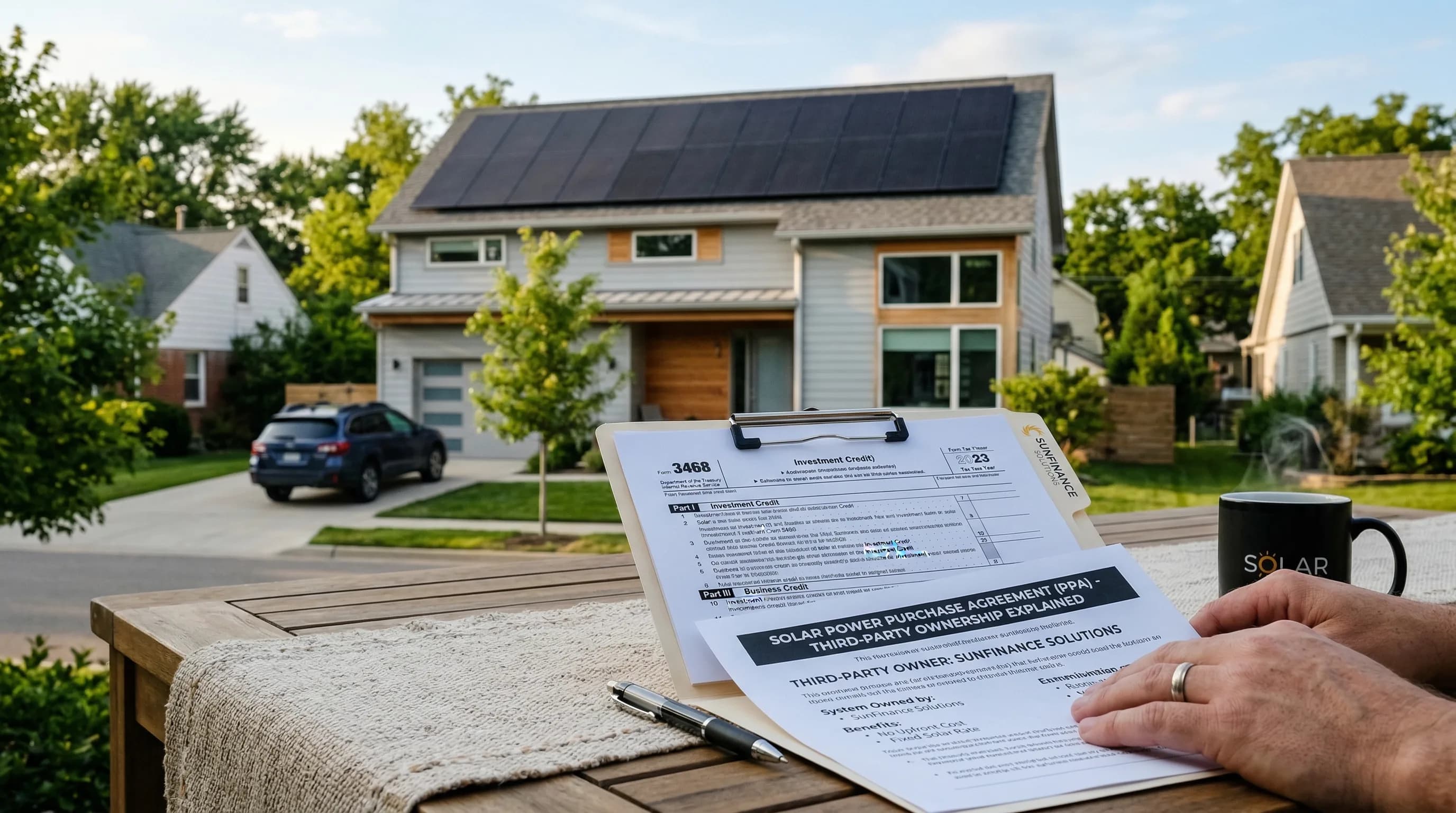 Solar panels on a residential home with Section 48 financing documents