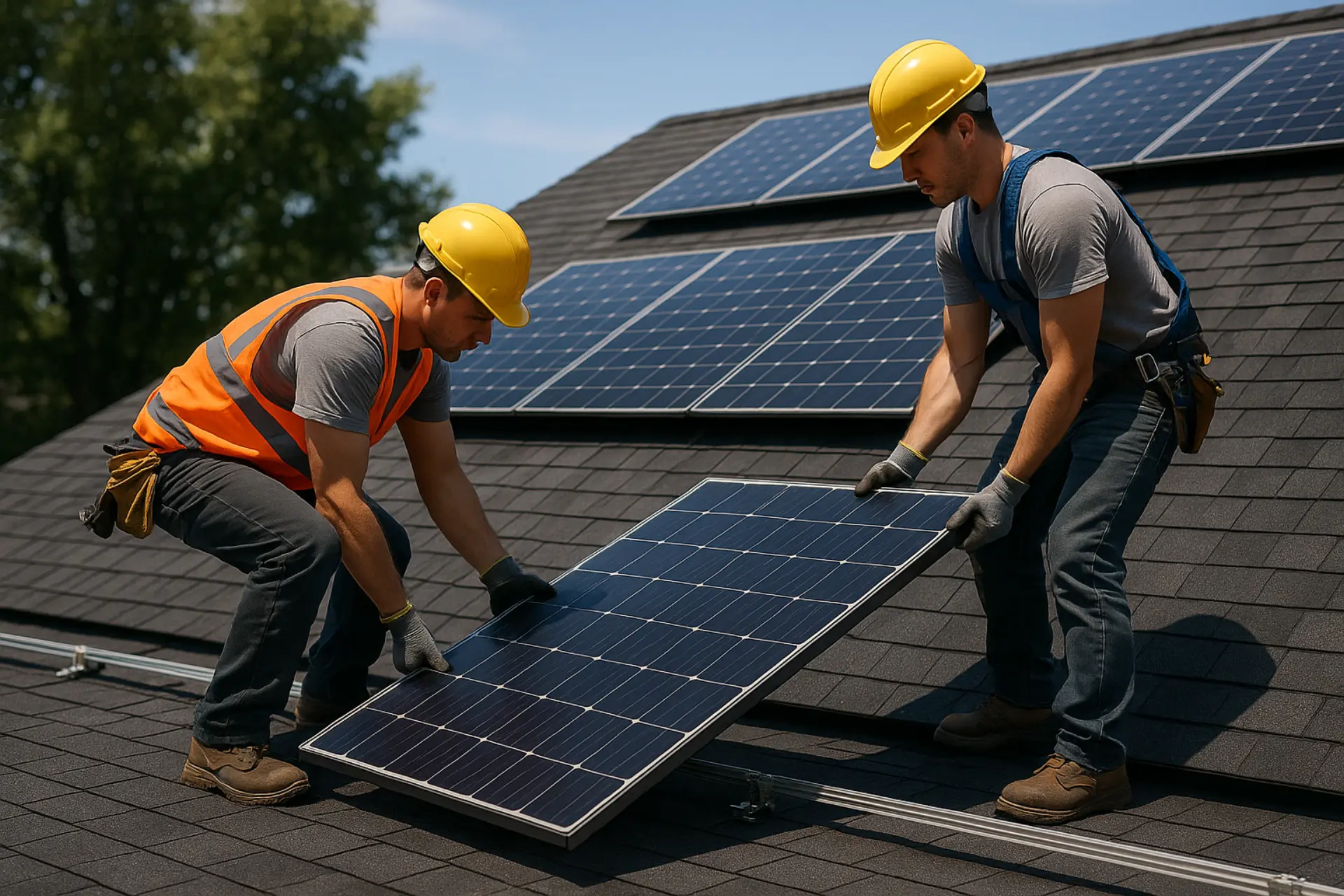 Solar panels reinstalled on a brand new roof