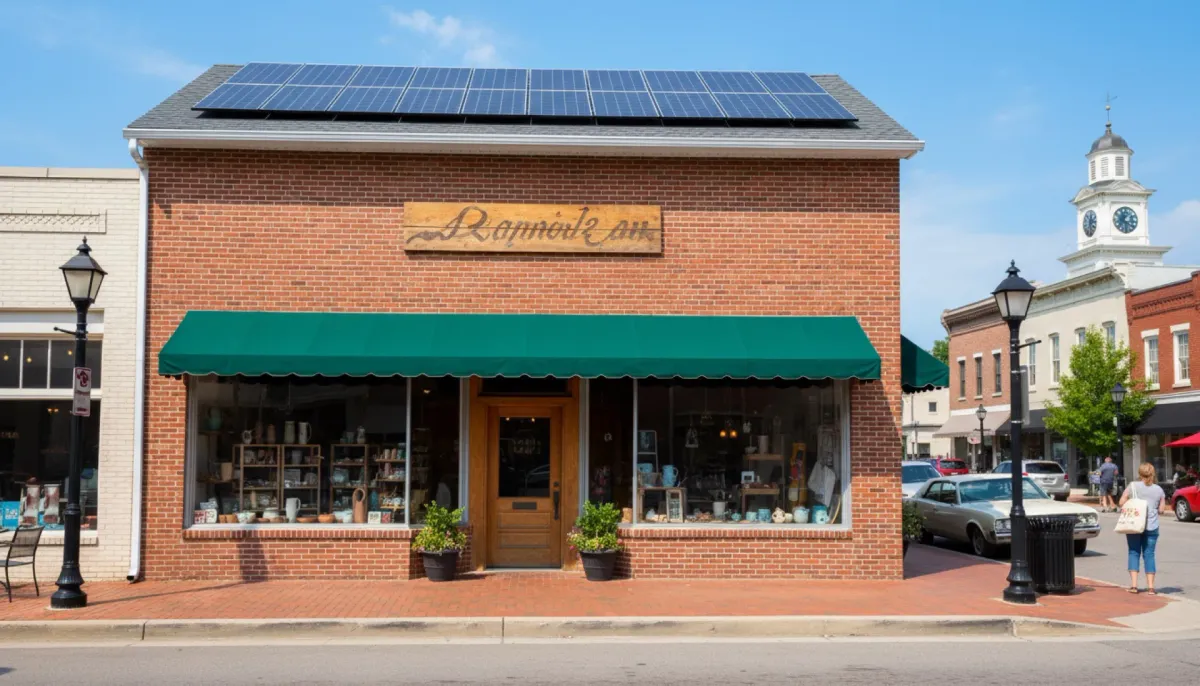 Small business storefront with solar panels