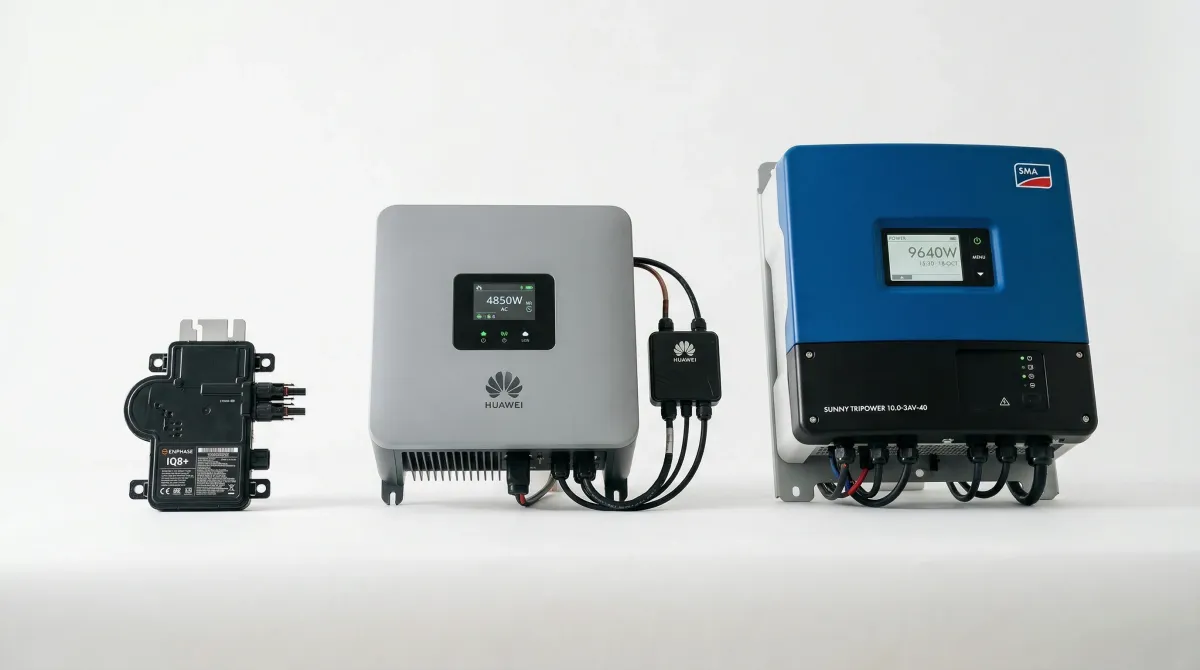 Solar inverter comparison — microinverter, string with optimizer, and string inverter