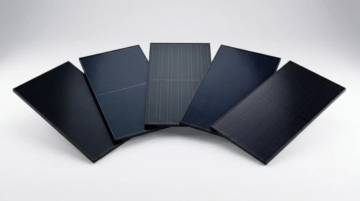 Five premium solar panels arranged for comparison on a Connecticut rooftop