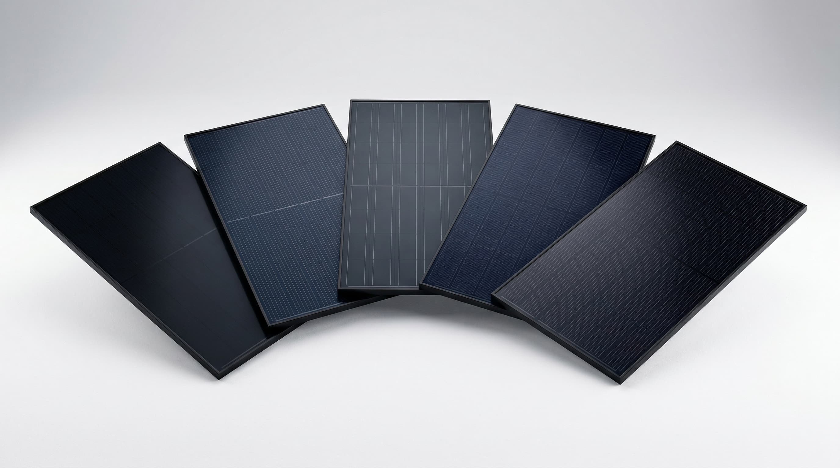Five premium solar panels arranged for comparison on a Connecticut rooftop
