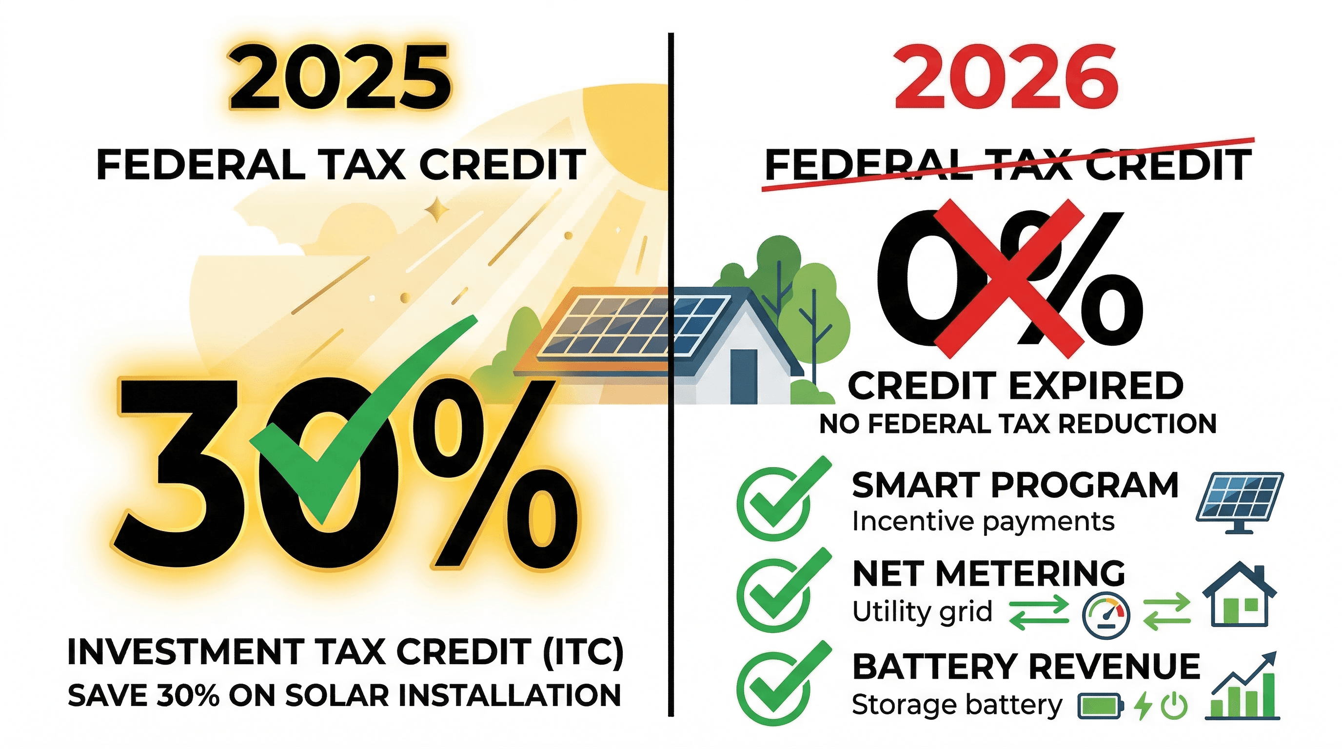 2025 vs 2026 Massachusetts solar incentives comparison — federal ITC expired but state programs remain