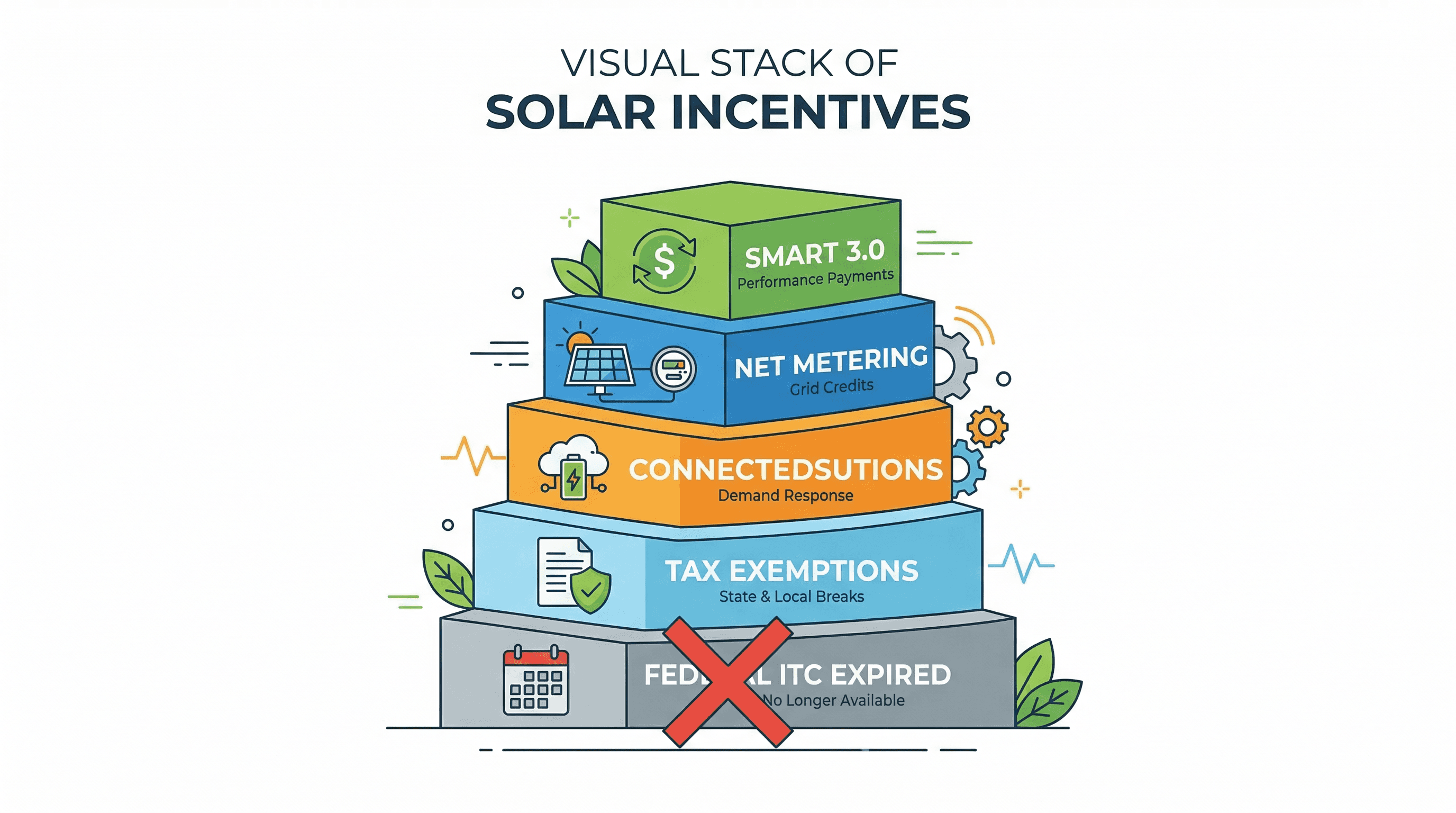 Massachusetts solar incentive stack diagram showing all active programs in 2026