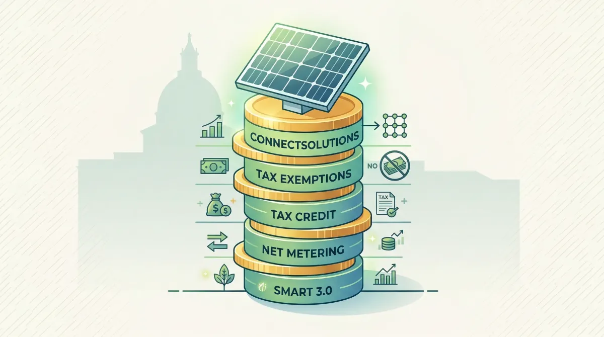 Massachusetts solar incentive stack visualization with state house