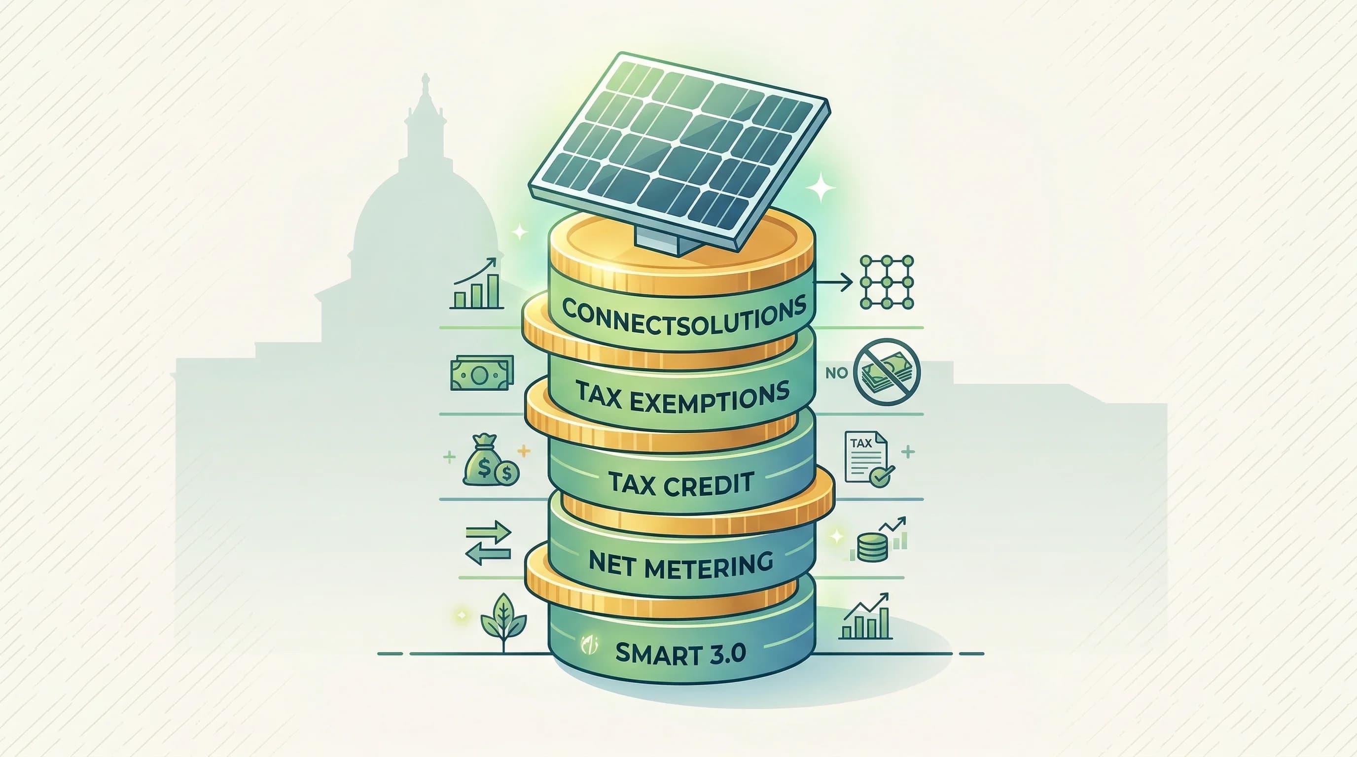 Massachusetts solar incentive stack visualization with state house