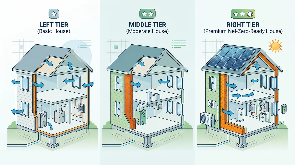 Comparison diagram showing Massachusetts base code vs stretch code vs specialized net-zero-ready code requirements