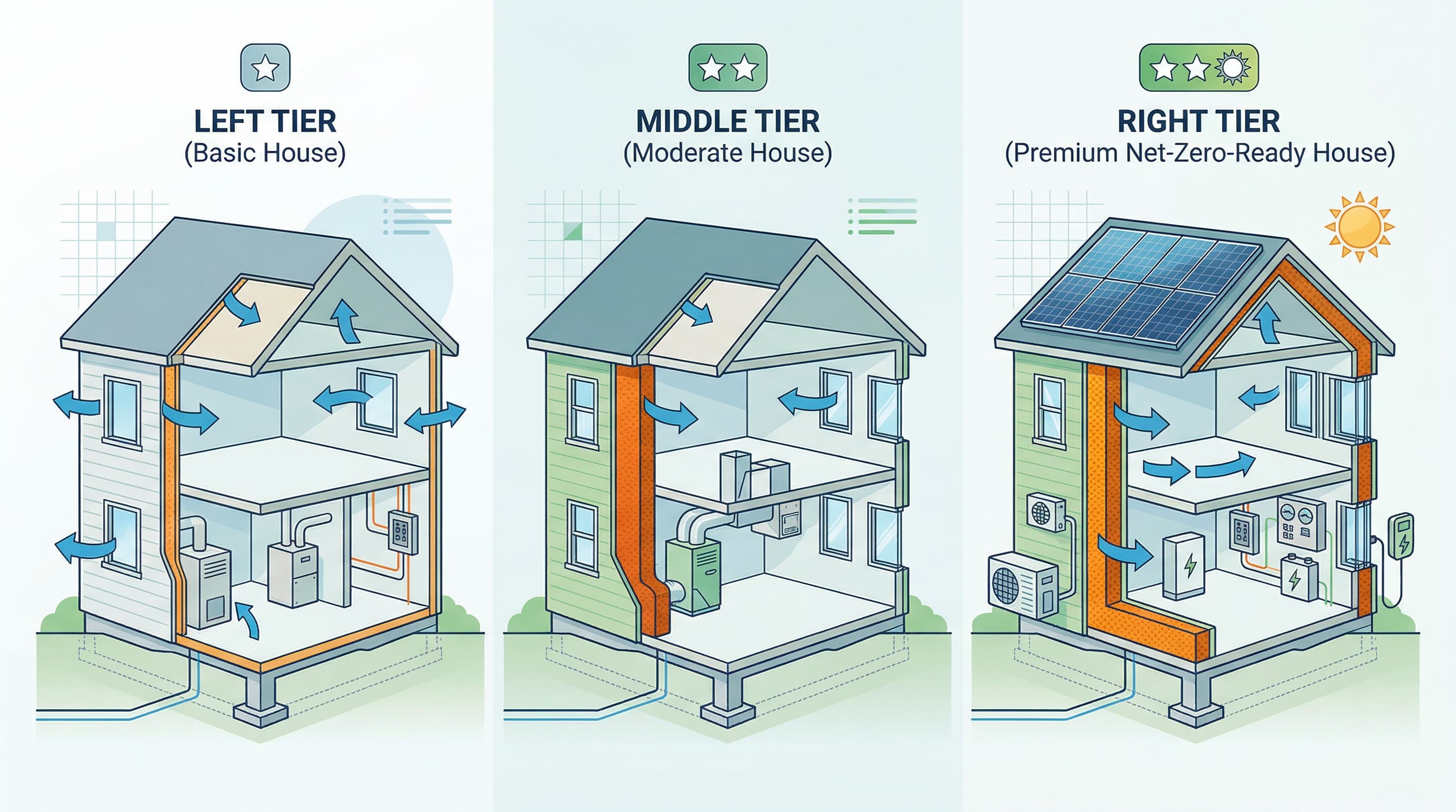 Comparison diagram showing Massachusetts base code vs stretch code vs specialized net-zero-ready code requirements