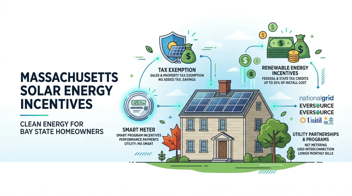 Solar panels on a Massachusetts colonial-style home with clear blue sky