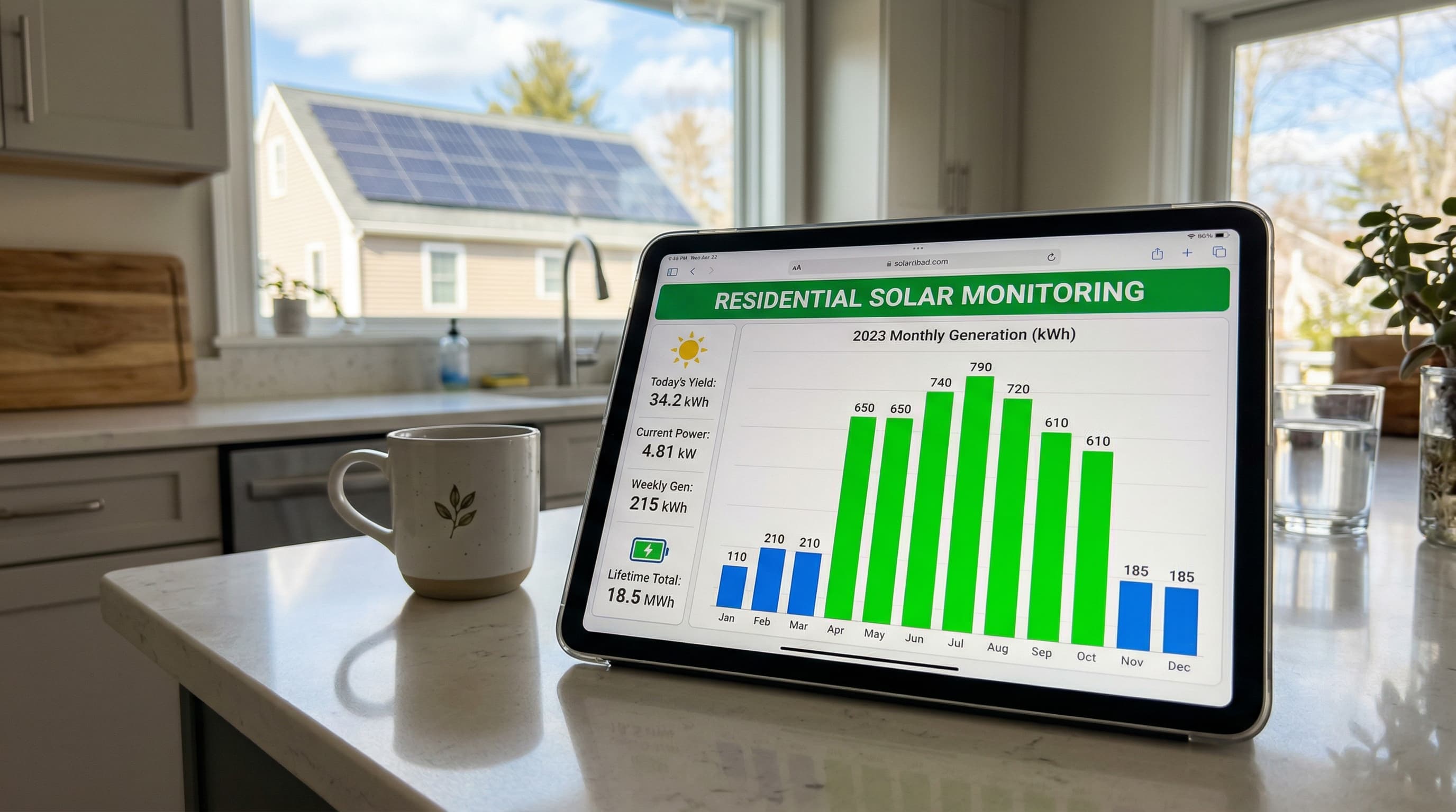 Solar production monitoring dashboard for Massachusetts home