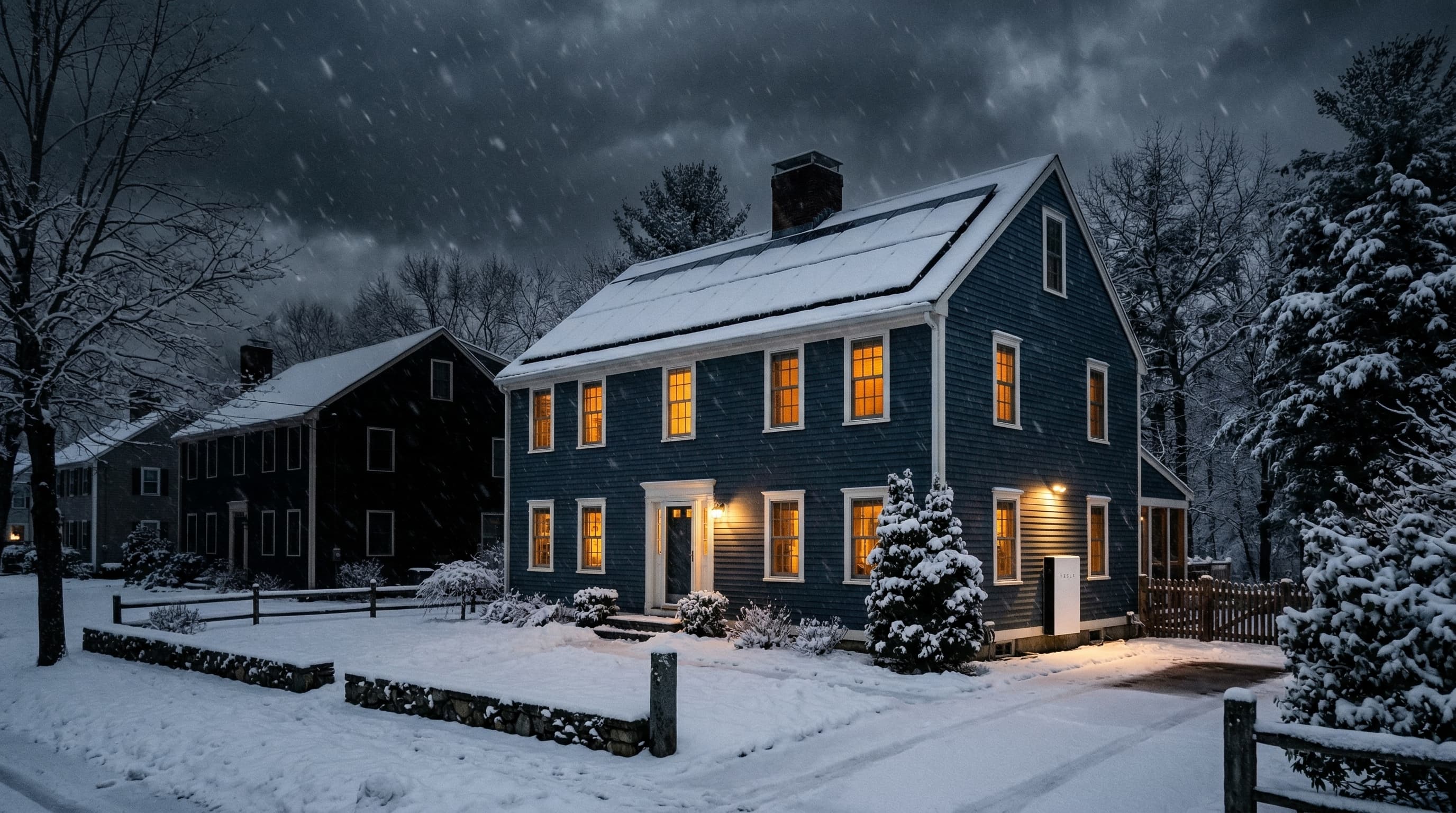 Massachusetts home with solar and battery backup during a nor'easter storm
