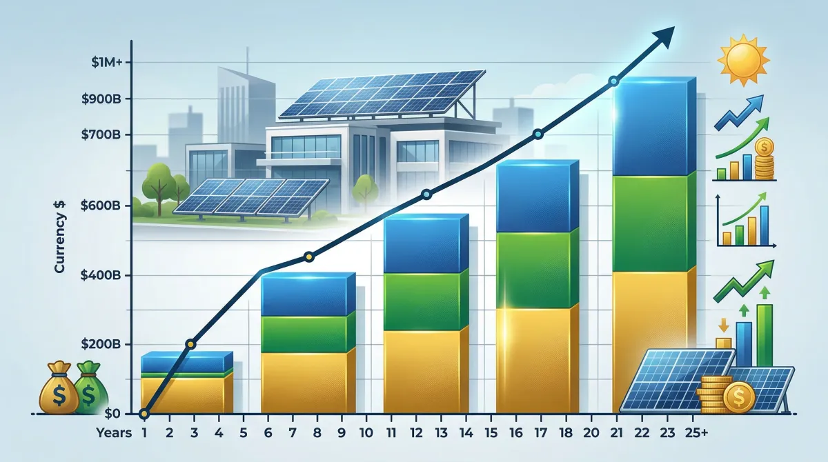 Revenue stacking diagram: C-PACE financing combined with SMART 3.0 incentives and Section 48E ITC for Massachusetts commercial solar