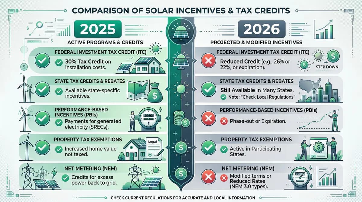 2025 vs 2026 Maine solar incentives comparison — federal ITC expired but state programs remain