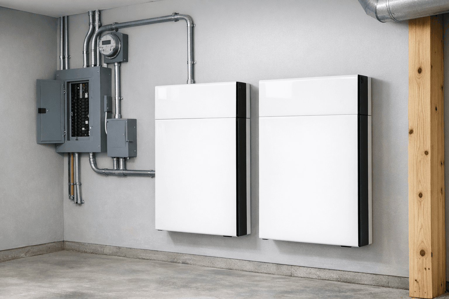 Battery storage system safely installed in a Maine basement