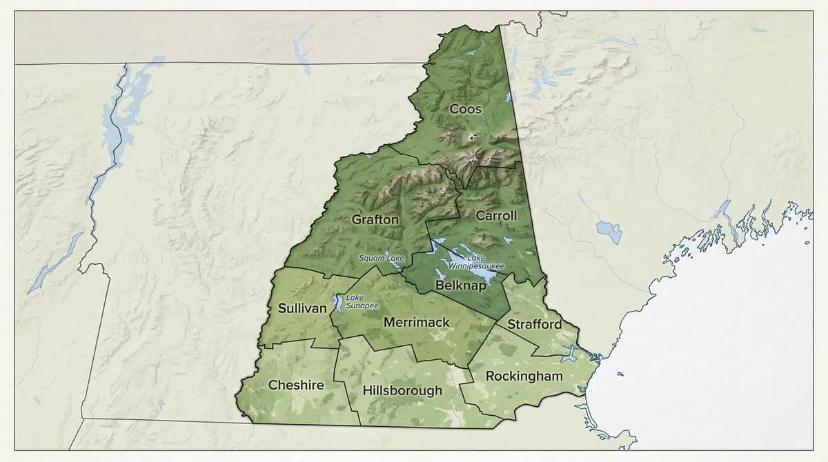 New Hampshire county map showing best areas for ground-mount solar