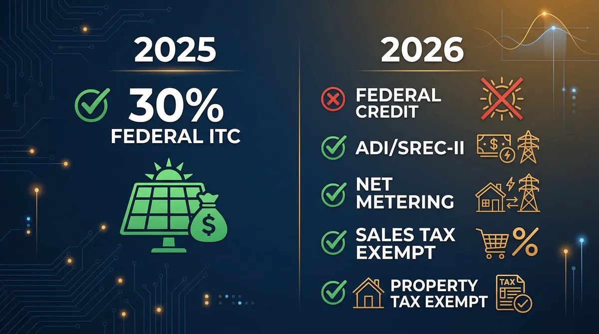 2025 vs 2026 New Jersey solar incentives comparison — federal ITC expired but state programs remain