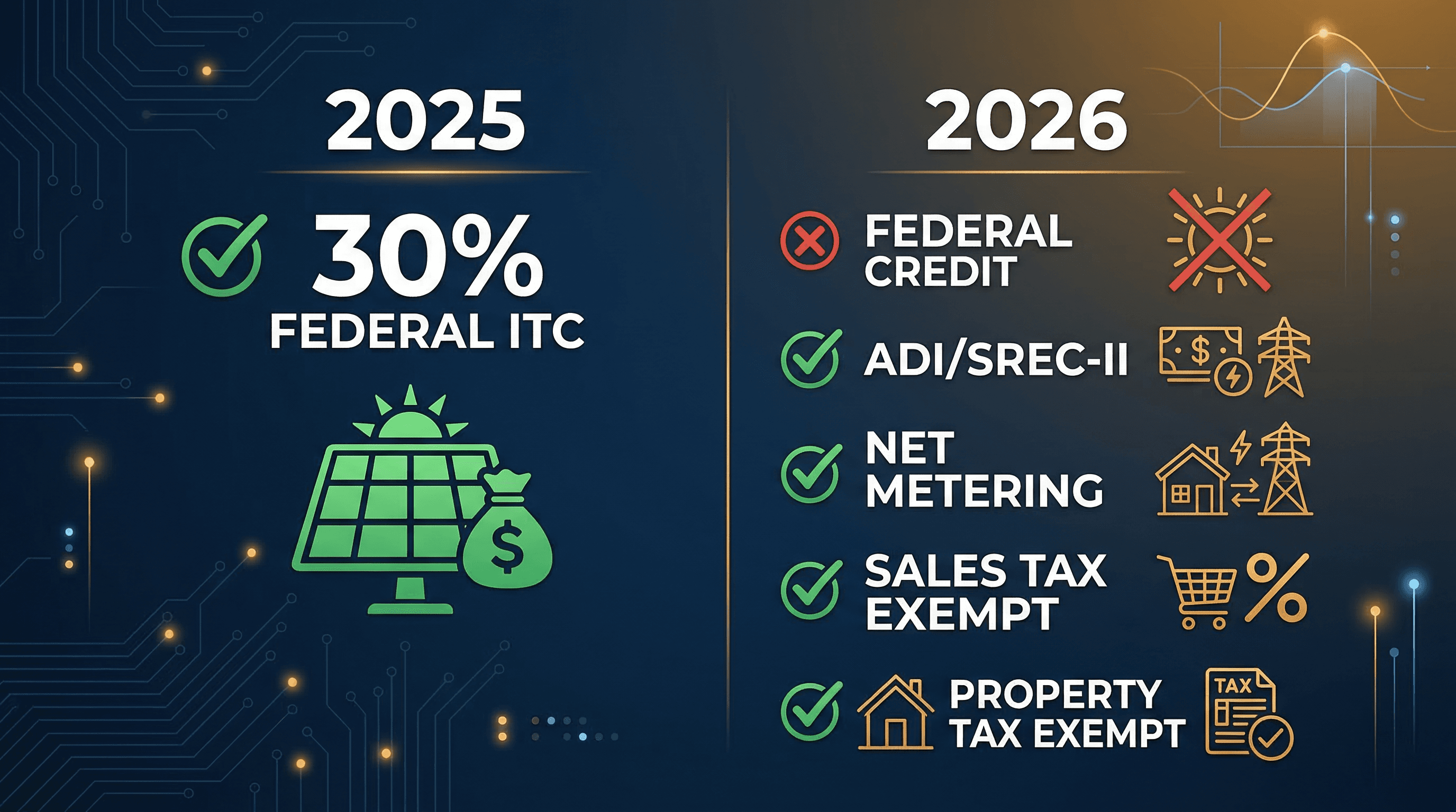 2025 vs 2026 New Jersey solar incentives comparison — federal ITC expired but state programs remain