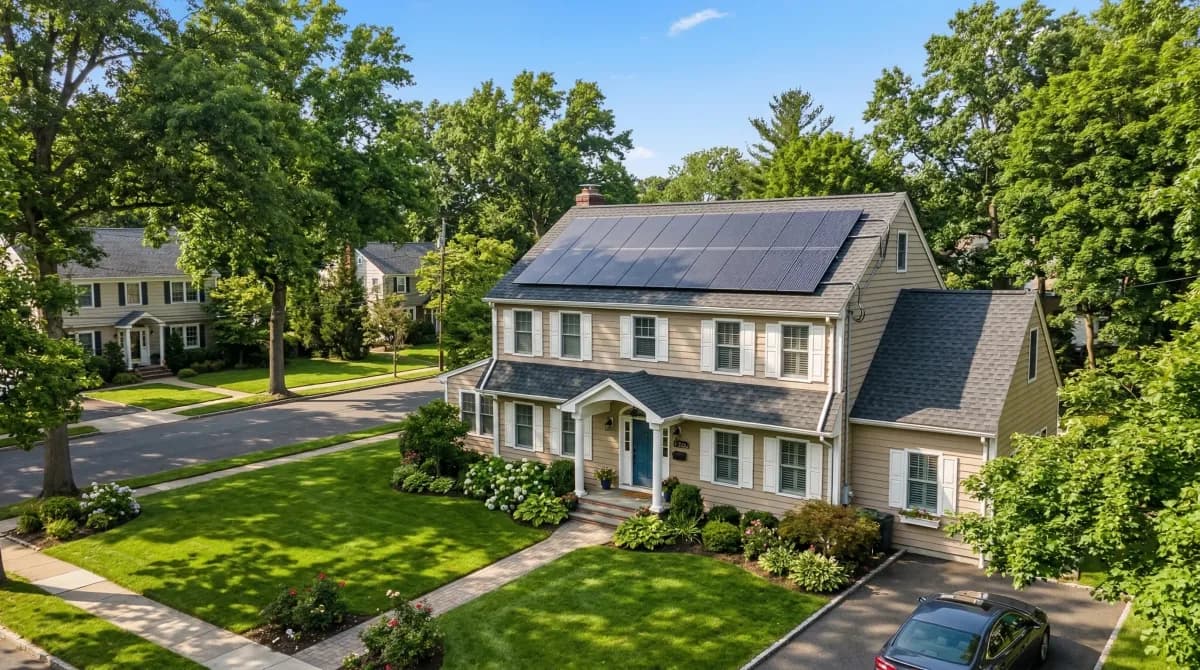 Solar panels on a New Jersey suburban home with professional installation