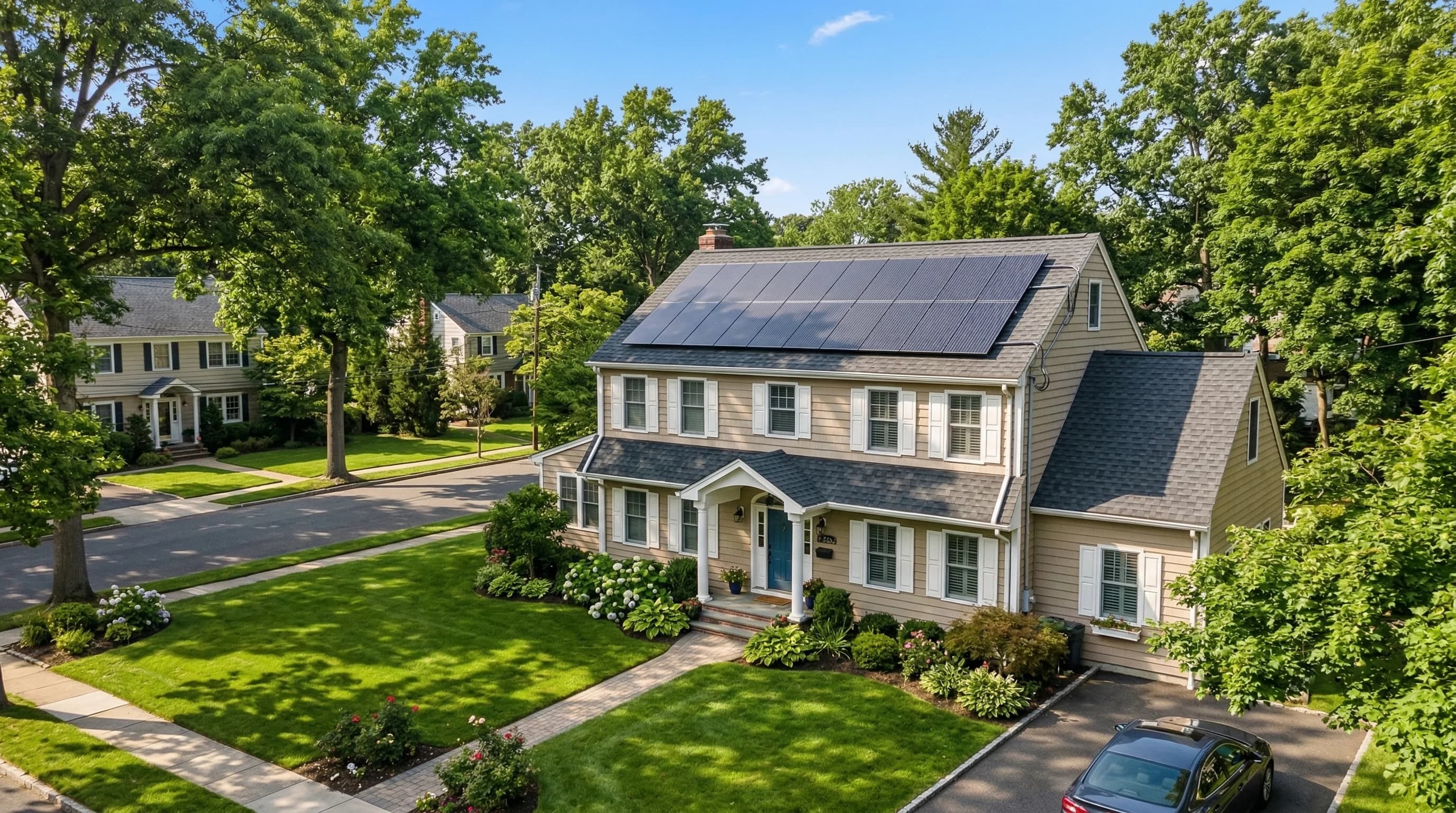 Solar panels on a New Jersey suburban home with professional installation