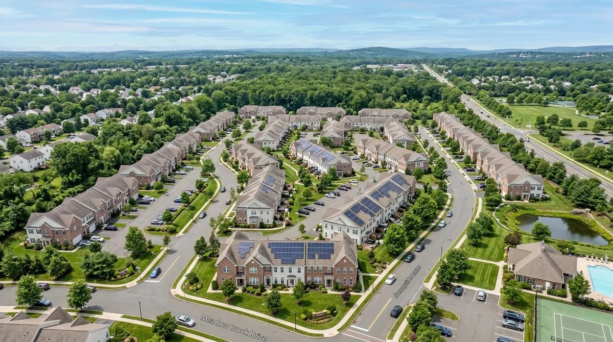 Solar panels on a New Jersey townhome or condo community
