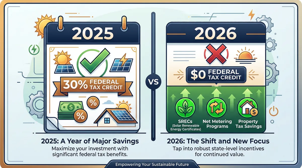 2025 vs 2026 Pennsylvania solar incentives comparison -- federal ITC expired but SRECs and net metering remain