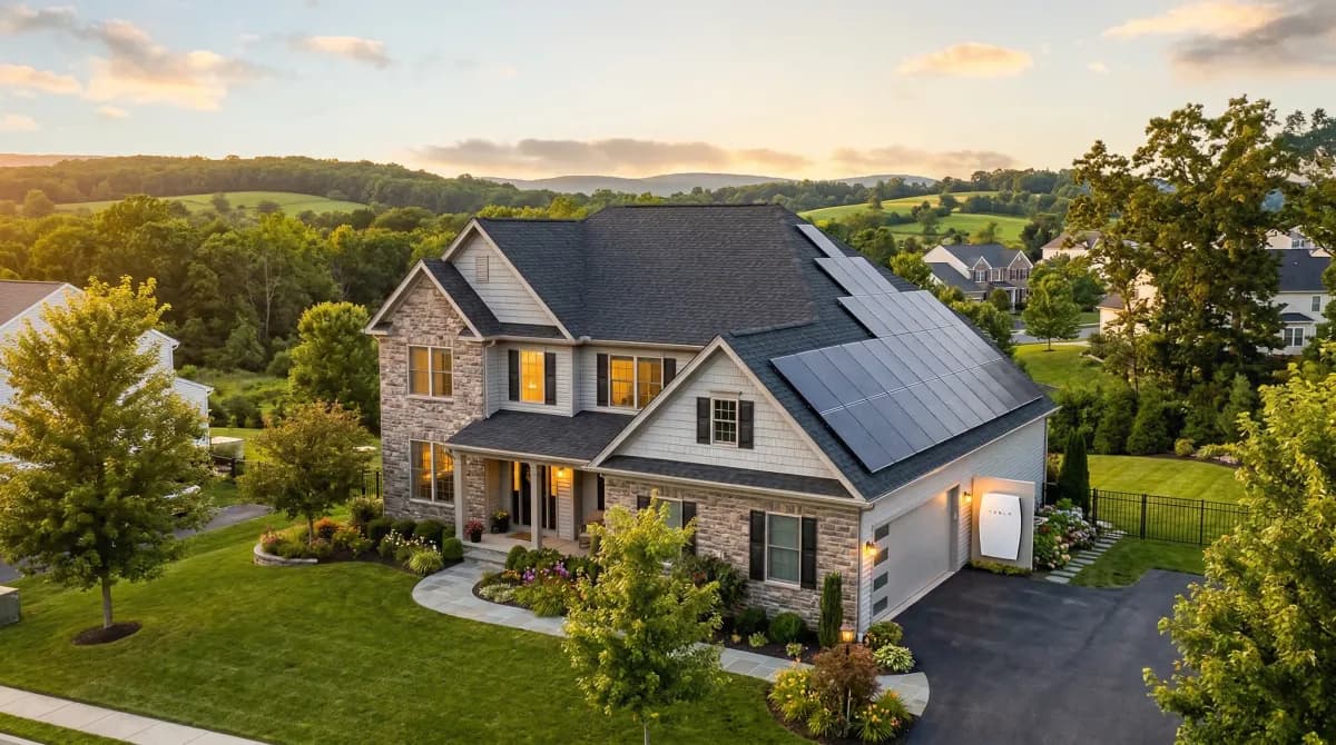 Central Pennsylvania home with solar panels and battery storage in PPL Electric territory