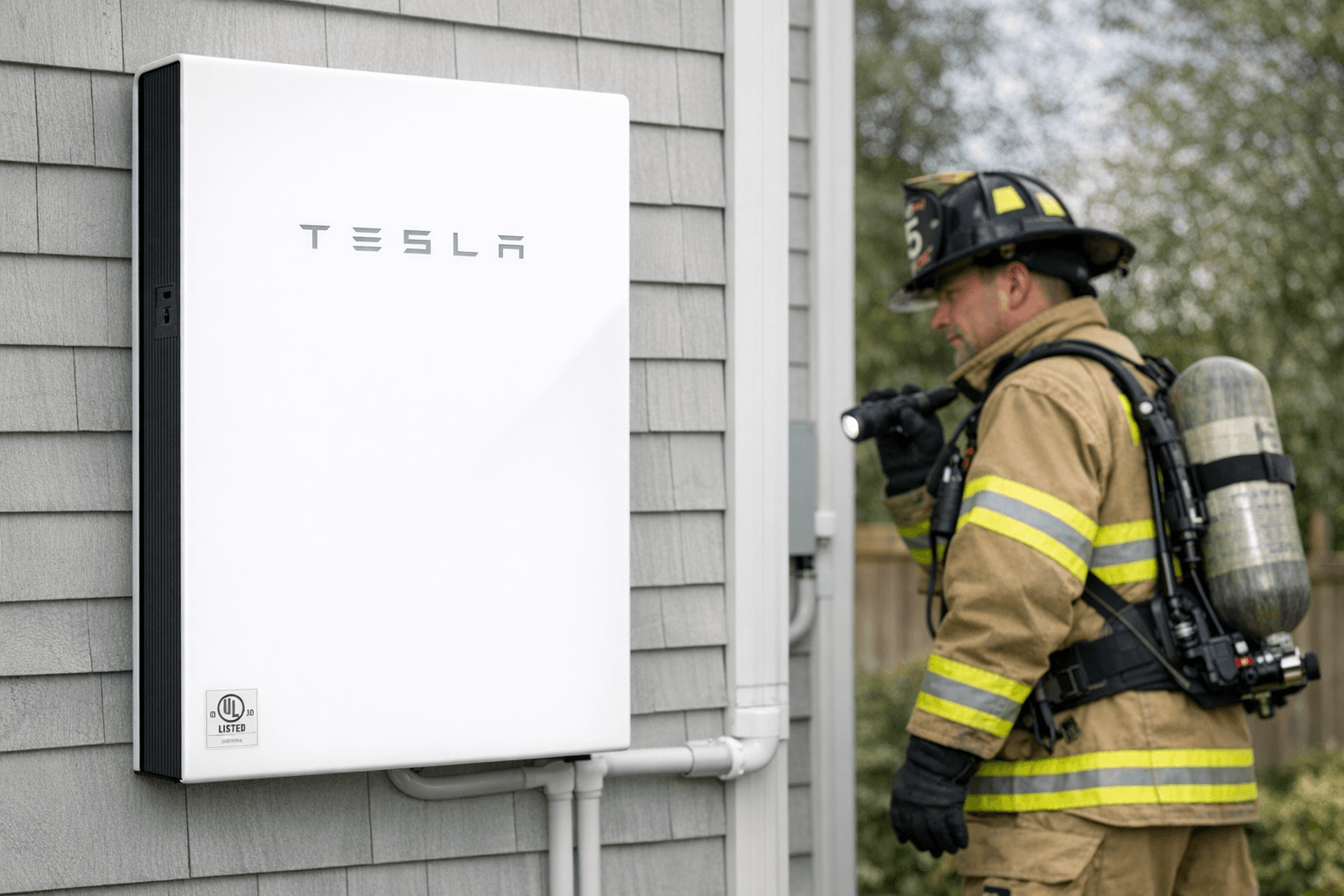 Tesla Powerwall battery installed safely on Rhode Island home exterior