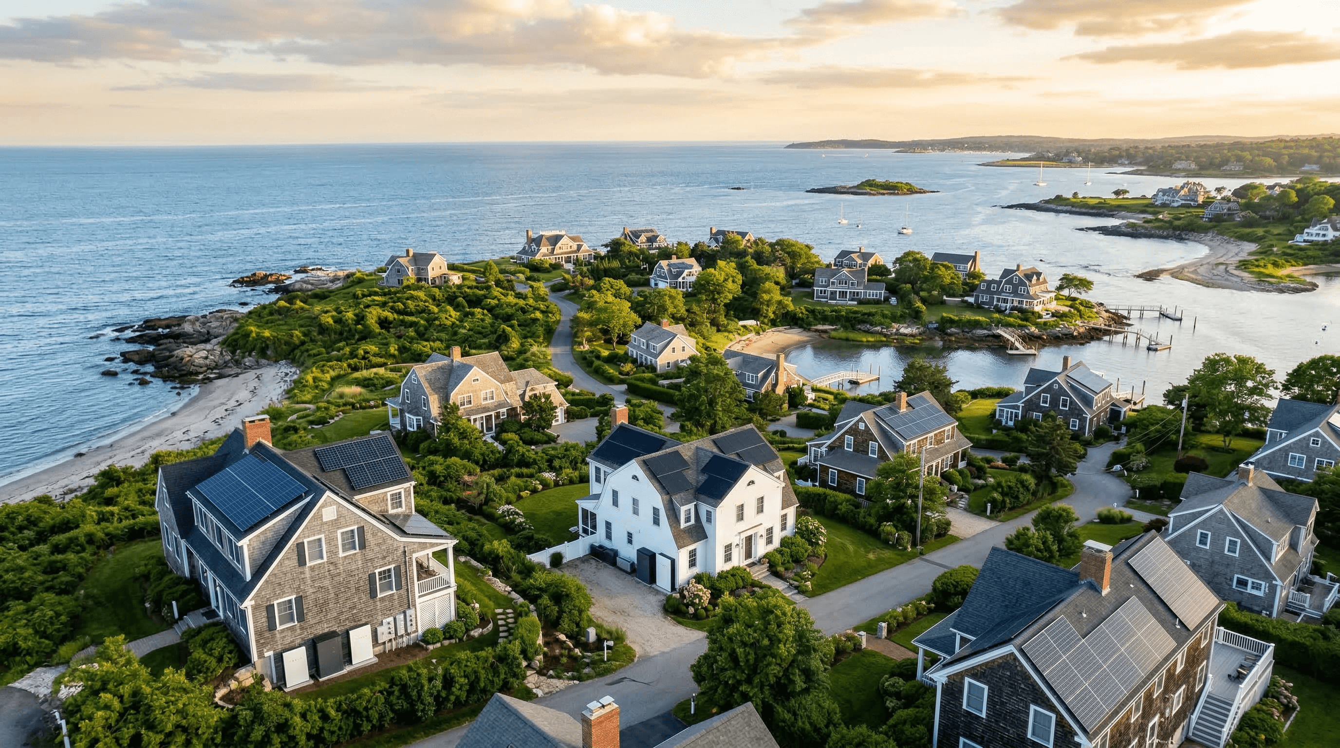 Rhode Island coastal homes with solar panels and battery storage systems for TOU arbitrage and ConnectedSolutions