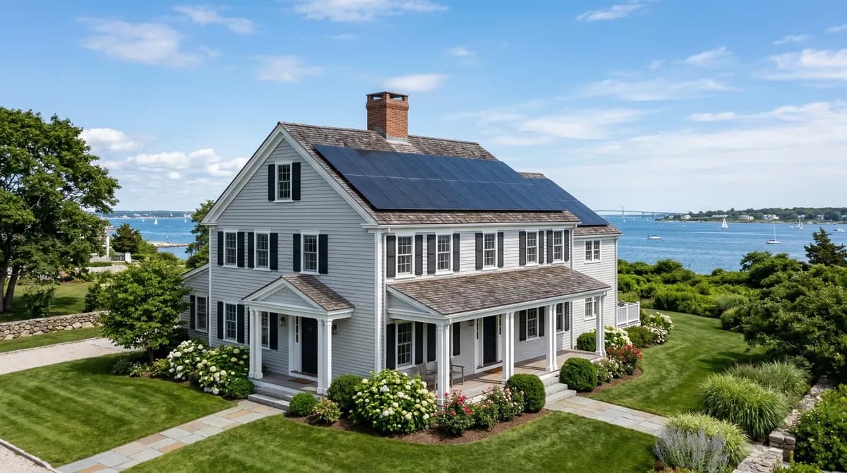 Solar panels on a Rhode Island coastal home